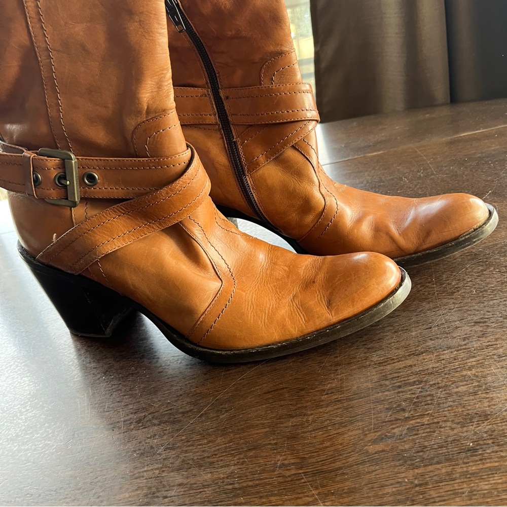 buckskin Italian leather boots Vintage calf high from Arnold Churgin size 7.5 38